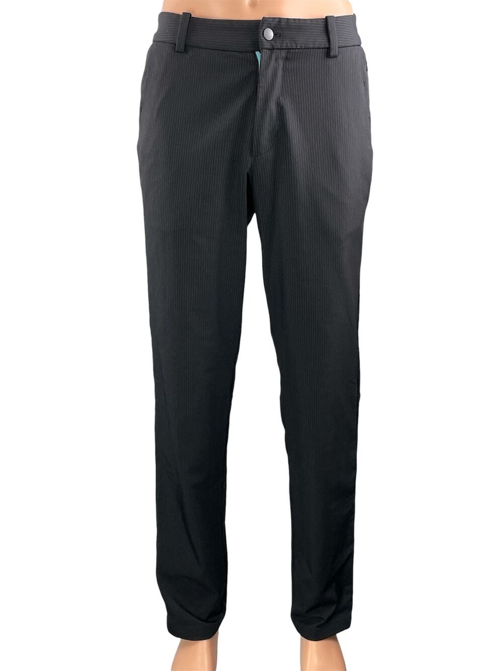 Lululemon Men's Black Mid Rise Pinstriped Straight Leg Trousers Dress Pants M